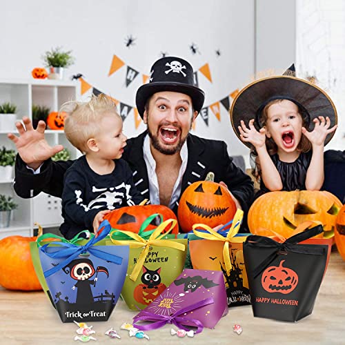 Halloween Candy Bags Treat Bags - 36PCS Paper Halloween Bags Trick or Treat Halloween Sweet Goodie Bags with Ribbons, 9 Patterns Gift Bags Halloween Party Favors for Kids Halloween Decorations