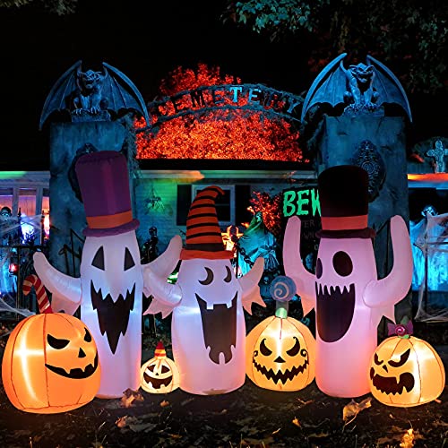 DECORLIFE 8 FT Halloween Inflatables, Pumpkin and Ghost, Halloween Outdoor Decoration with Built-in LED Lights, Blow Up Halloween Decoration for Yard, Lawn, Garden Décor