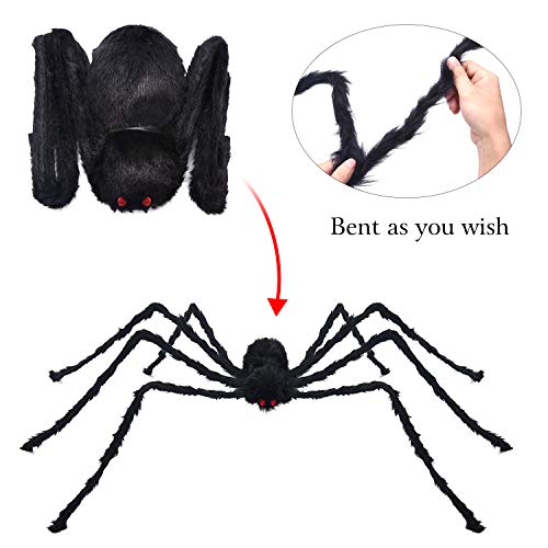 AOJOYS Giant Halloween Spider 6.6 Ft. 200cm, Scary Halloween Yard Decorations Large Black Hairy Spider Props for Indoor & Outdoor Halloween Decorations