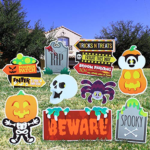 JOYIN Halloween Outdoor Decorations, Corrugate Yard Stake Signs for Lawn Yard Prop Decorations, Trick-or-Treating, Outdoor/Indoor Décor (9 Pieces)
