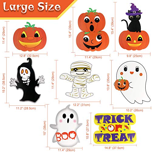 AerWo 8 Pack Halloween Decorations Outdoor Cute Large Corrugate Halloween Yard Stake Signs Waterproof Halloween Props Trick Or Treat Sign for Garden, Lawn, Yard Decorations Outside