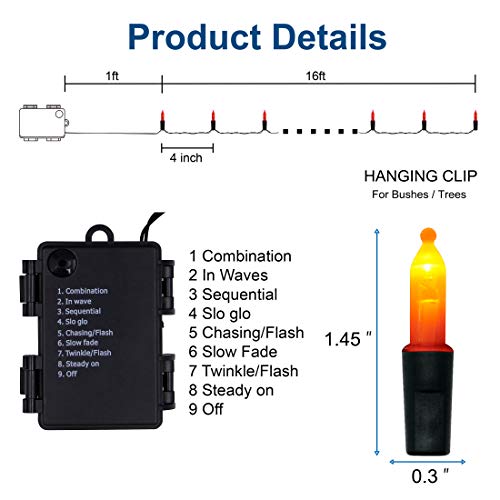 Twinkle Star Outdoor Halloween Lights Battery Operated 50 LED Mini String Light with 8 Modes, 16ft Waterproof Fairy Lights for Garden Patio Wedding Wreath Party Decoration (Orange, 2 Pack)