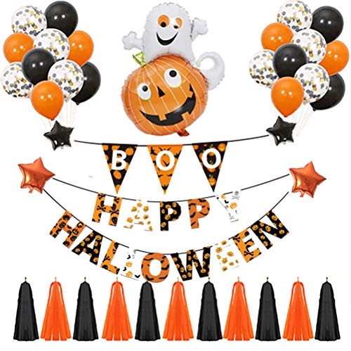 Coolflash 3PCS Happy Halloween Banner Boo Banner,Pumpkin/Bat/Skull Halloween Bunting Boo Banner Halloween Party Decorations- Halloween Pumpkin Garland Halloween Party Sign/Halloween/Photo Prop