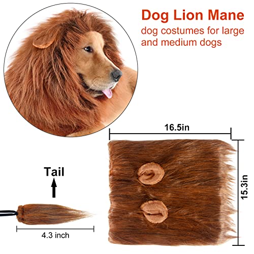 CPPSLEE Lion Mane for Dog Costumes, Dog Lion Mane, Realistic Lion Wig for Medium to Large Sized Dogs, Large Dog Halloween Costumes, lion mane for dog， Halloween Costumes for Dogs (Dark Brown)