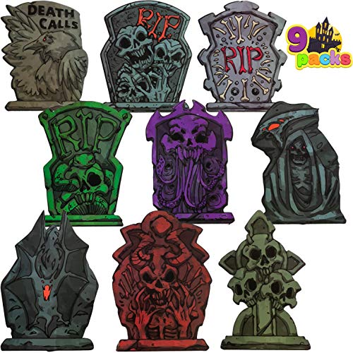 JOYIN Halloween Tombstone Yard Decorations(Pack of 9), 17" Tall Lightweight PVC Yard Signs for Halloween Party, Haunted House, Graveyard and Outdoor Lawn
