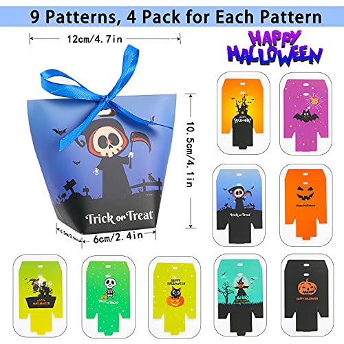 Halloween Candy Bags Treat Bags - 36PCS Paper Halloween Bags Trick or Treat Halloween Sweet Goodie Bags with Ribbons, 9 Patterns Gift Bags Halloween Party Favors for Kids Halloween Decorations