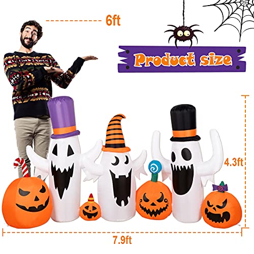 DECORLIFE 8 FT Halloween Inflatables, Pumpkin and Ghost, Halloween Outdoor Decoration with Built-in LED Lights, Blow Up Halloween Decoration for Yard, Lawn, Garden Décor