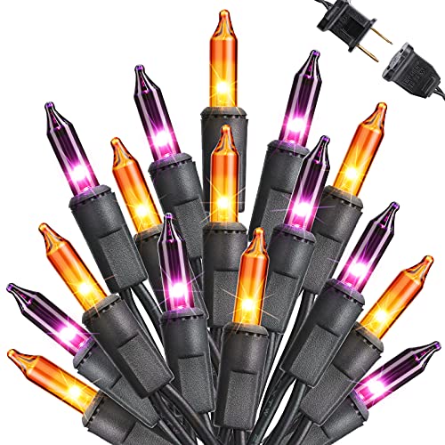 Toodour Orange & Purple Halloween Lights, 33ft 100 Count Incandescent Halloween String Lights, UL Certified Connectable Mini Bulbs Halloween Lights for Outdoor, Indoor, Garden, Porch, Halloween Decor