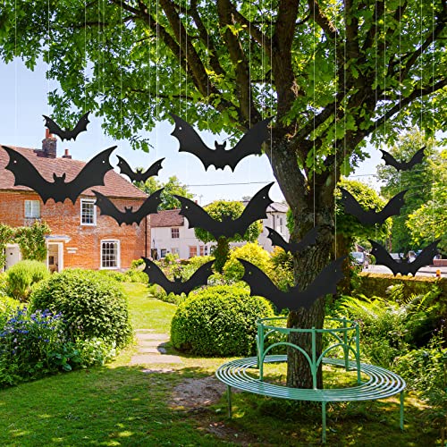 Halloween Bat Decorations Pumpkin Skeleton Spider Outdoor Lawn Decorations 3 Different Size Realistic Hanging Scary Ghost Large Fake Bat Spooky Decoration (Bat)