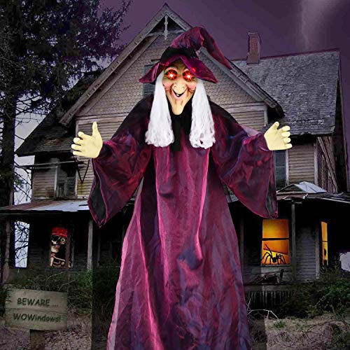 AYOGU1 71" Hanging Talking Witch, Animated Witch Indoor Outdoor Halloween Decoration, Large Life-Size Halloween Decor Prop