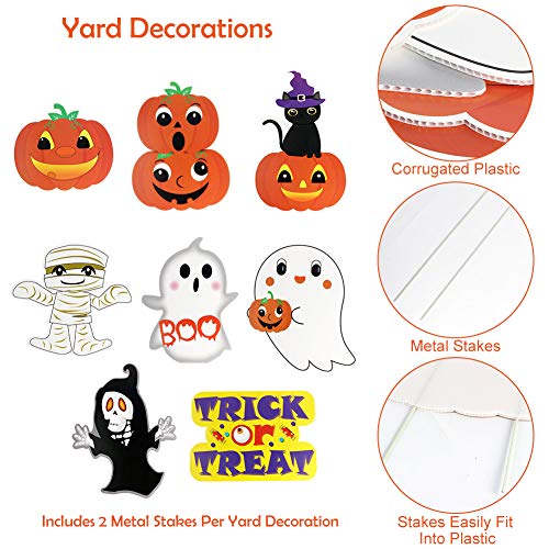 AerWo 8 Pack Halloween Decorations Outdoor Cute Large Corrugate Halloween Yard Stake Signs Waterproof Halloween Props Trick Or Treat Sign for Garden, Lawn, Yard Decorations Outside
