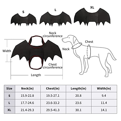 Bowtus Halloween Dog Bat Wings Pet Costume with Pumpkin Bells for Halloween Party Decorations, Cute Puppy Dog and Cat Collar Bat Wings Cosplay Party Dress Up Funny Cool Appare(Large)