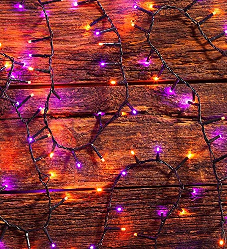 kemooie 500 LED Halloween Lights, 164FT 8 Lighting Modes Plug in Waterproof Fairy Lights for Outdoor Tree Lights Party Garden Balcony Halloween Decorations(Purple and Orange)