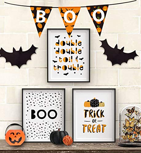 Coolflash 3PCS Happy Halloween Banner Boo Banner,Pumpkin/Bat/Skull Halloween Bunting Boo Banner Halloween Party Decorations- Halloween Pumpkin Garland Halloween Party Sign/Halloween/Photo Prop