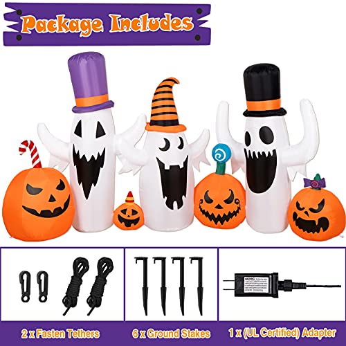 DECORLIFE 8 FT Halloween Inflatables, Pumpkin and Ghost, Halloween Outdoor Decoration with Built-in LED Lights, Blow Up Halloween Decoration for Yard, Lawn, Garden Décor