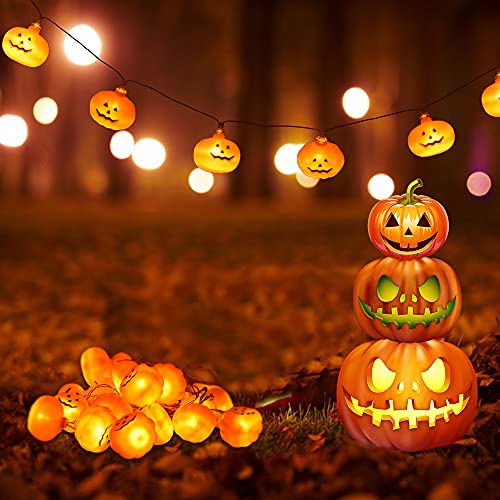 Halloween Lights,20FT 40 LEDs Halloween String Lights,LED Pumpkin Lights, Holiday Lights for Outdoor Decor,Battery Operated 8 Mode Waterproof Pumpkin String Lights for Halloween Party Decorations