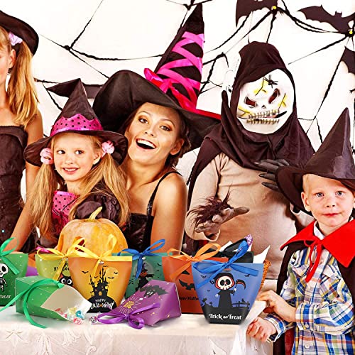 Halloween Candy Bags Treat Bags - 36PCS Paper Halloween Bags Trick or Treat Halloween Sweet Goodie Bags with Ribbons, 9 Patterns Gift Bags Halloween Party Favors for Kids Halloween Decorations