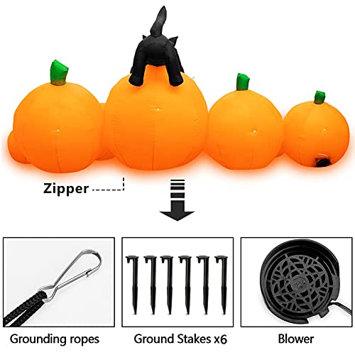 HBlife 8 FT Halloween Inflatables Outdoor Decorations Pumpkin, Animated Witch's Cat Blow Up Pumpkin with Build-in LEDs, Inflatable Decoration for Front Yard, Porch, Lawn or Halloween Party