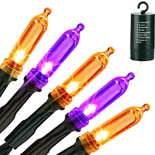 LYHOPE Orange & Purple Halloween Lights, 33ft 100 LED Halloween Decoration Lights Waterproof 8 Modes Battery Operated String Lights for Outdoor & Indoor,Tree, Wreaths, Holiday, Party Decor
