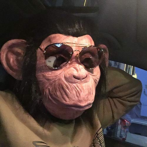 Halloween Gorilla Mask, Novelty Monkey Orangutan Chimp Maks Costume Cosplay, Latex Animal Mask with Hair Dress Up for Halloween Party Black