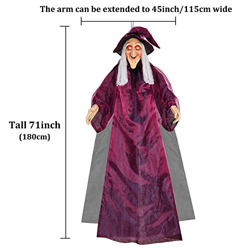 AYOGU1 71" Hanging Talking Witch, Animated Witch Indoor Outdoor Halloween Decoration, Large Life-Size Halloween Decor Prop