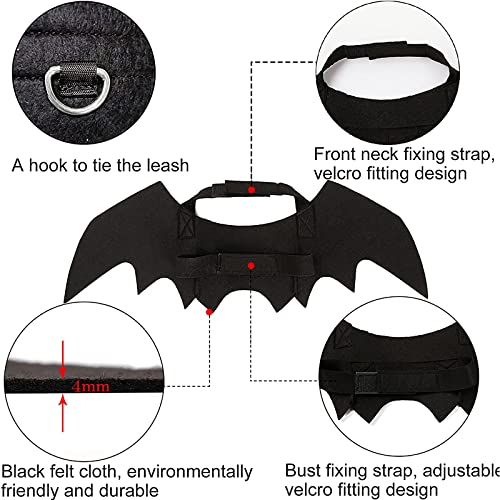 Bowtus Halloween Dog Bat Wings Pet Costume with Pumpkin Bells for Halloween Party Decorations, Cute Puppy Dog and Cat Collar Bat Wings Cosplay Party Dress Up Funny Cool Appare(Large)