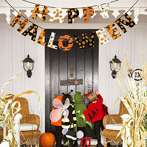 Coolflash 3PCS Happy Halloween Banner Boo Banner,Pumpkin/Bat/Skull Halloween Bunting Boo Banner Halloween Party Decorations- Halloween Pumpkin Garland Halloween Party Sign/Halloween/Photo Prop