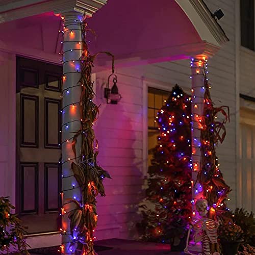 kemooie 500 LED Halloween Lights, 164FT 8 Lighting Modes Plug in Waterproof Fairy Lights for Outdoor Tree Lights Party Garden Balcony Halloween Decorations(Purple and Orange)