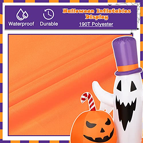 DECORLIFE 8 FT Halloween Inflatables, Pumpkin and Ghost, Halloween Outdoor Decoration with Built-in LED Lights, Blow Up Halloween Decoration for Yard, Lawn, Garden Décor