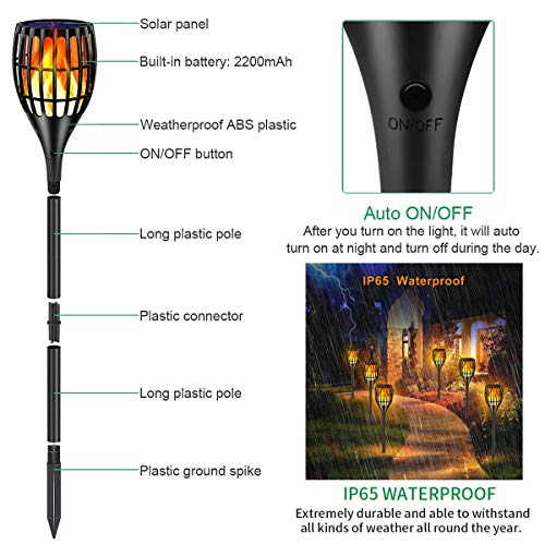 Ollivage Solar Torch Lights, Waterproof Flickering Flames Torches Lights 43" Outdoor Solar Spotlights Landscape Decoration Lighting Dusk to Dawn Auto On/Off for Yard Patio Driveway, 1 Pack