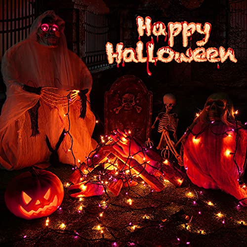 Toodour Orange & Purple Halloween Lights, 33ft 100 Count Incandescent Halloween String Lights, UL Certified Connectable Mini Bulbs Halloween Lights for Outdoor, Indoor, Garden, Porch, Halloween Decor