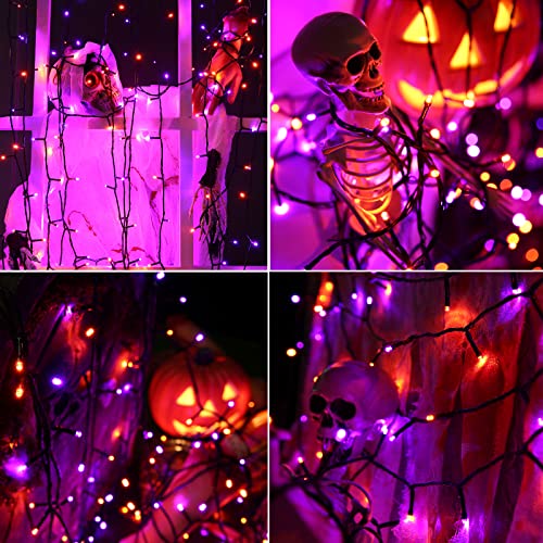 Orange and Purple Halloween Lights, 114ft 300 LED Halloween String Lights with 8 Modes, Waterproof Plug in Orange Purple Fairy Lights for Halloween Party, Garden, Indoor Outdoor Halloween Decor