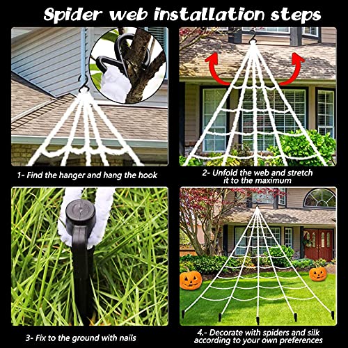 Halloween Decorations Outdoor 295'' Halloween Spider Web Decor 59'' Scary Giant Spider 100 Small Fake Spiders 40g Stretch Cobwebs Spider Webs Halloween Decorations for Outside Yard Garden Lawn Party