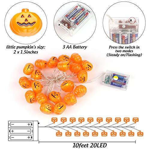 DomeStar Halloween String Lights, 10ft 20LED Pumpkin Lights Battery Operated Pumpkin Lights for Halloween Thanksgiving Decorations
