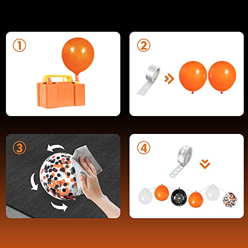 Halloween Decorations Balloon Arch Kit 124 Pcs, Orange Black White Confetti Balloons With Spider Web, Outdoor Indoor Halloween Party Decorations