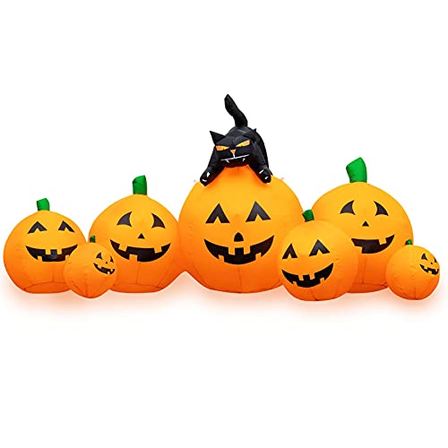 HBlife 8 FT Halloween Inflatables Outdoor Decorations Pumpkin, Animated Witch's Cat Blow Up Pumpkin with Build-in LEDs, Inflatable Decoration for Front Yard, Porch, Lawn or Halloween Party