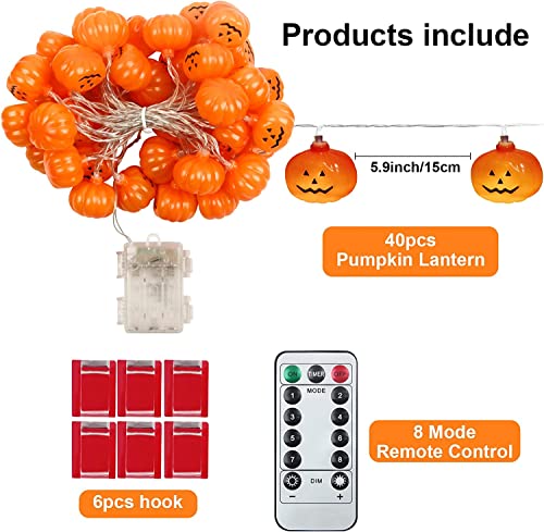 Halloween Lights,20FT 40 LEDs Halloween String Lights,LED Pumpkin Lights, Holiday Lights for Outdoor Decor,Battery Operated 8 Mode Waterproof Pumpkin String Lights for Halloween Party Decorations