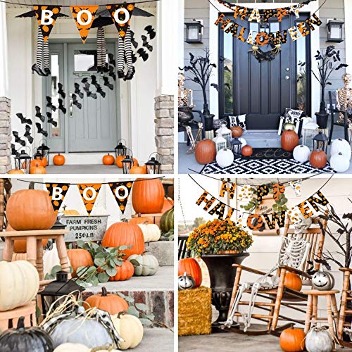 Coolflash 3PCS Happy Halloween Banner Boo Banner,Pumpkin/Bat/Skull Halloween Bunting Boo Banner Halloween Party Decorations- Halloween Pumpkin Garland Halloween Party Sign/Halloween/Photo Prop