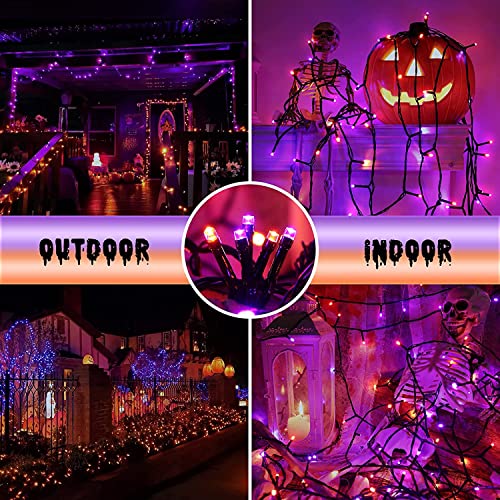kemooie 500 LED Halloween Lights, 164FT 8 Lighting Modes Plug in Waterproof Fairy Lights for Outdoor Tree Lights Party Garden Balcony Halloween Decorations(Purple and Orange)