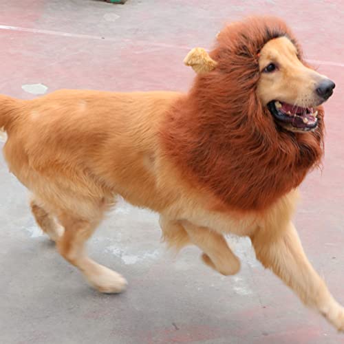 CPPSLEE Lion Mane for Dog Costumes, Dog Lion Mane, Realistic Lion Wig for Medium to Large Sized Dogs, Large Dog Halloween Costumes, lion mane for dog， Halloween Costumes for Dogs (Dark Brown)