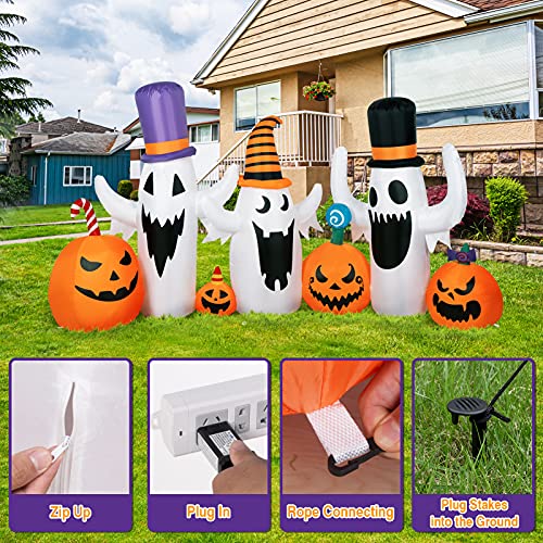 DECORLIFE 8 FT Halloween Inflatables, Pumpkin and Ghost, Halloween Outdoor Decoration with Built-in LED Lights, Blow Up Halloween Decoration for Yard, Lawn, Garden Décor