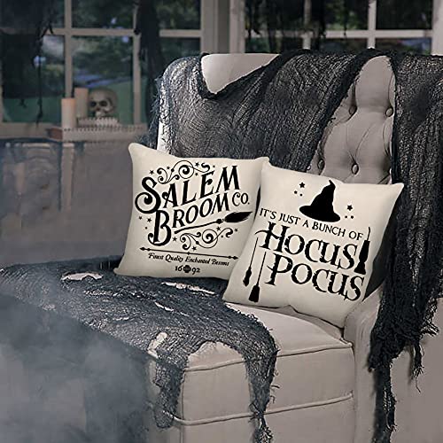 4TH Emotion Halloween Decor Pillow Covers 18x18 Set of 4 Halloween Decorations Hocus Pocus Farmhouse Saying Outdoor Fall Pillows Decorative Throw Cushion Case for Home Couch TH023-18