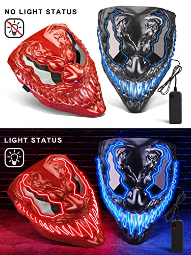 Venobat Halloween Mask - 2 Pack Led Light Up Masks Scary Neon Glow Mask Cool Halloween Costume for Adults Kids Men Women