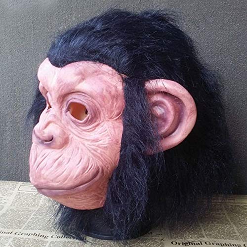 Halloween Gorilla Mask, Novelty Monkey Orangutan Chimp Maks Costume Cosplay, Latex Animal Mask with Hair Dress Up for Halloween Party Black