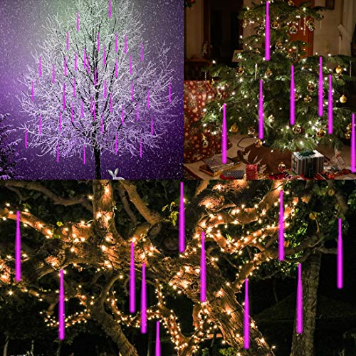 Twinkle Star Meteor Shower Rain Lights, 30cm 8 Tubes 288 LED Falling Raindrop Fairy String Light, Waterproof Plug in Iciclelights Outdoor for Halloween Christmas Holiday Party Patio Decor, Purple