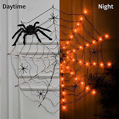 Anycosy Halloween Spider Web Lights, 80 LED Waterproof with 5 Black Spider, Halloween Lights 8 Modes, for Indoor/Outdoor Halloween Decor (4.3 FT, Orange)