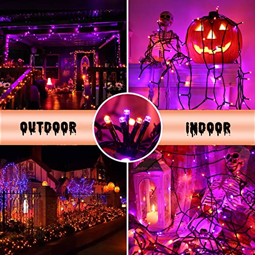 Orange and Purple Halloween Lights, 114ft 300 LED Halloween String Lights with 8 Modes, Waterproof Plug in Orange Purple Fairy Lights for Halloween Party, Garden, Indoor Outdoor Halloween Decor