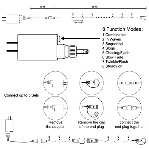 WATERGLIDE 300 LED Purple Halloween String Lights, 98.5FT 8 Lighting Modes Light, Plug in String Waterproof Mini Fairy Lights for Outdoor Holiday Christmas Wedding Party Bedroom Decorations
