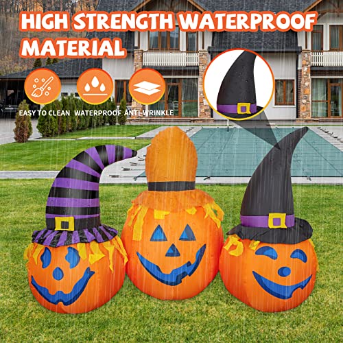 GOOSH 6.56ft Halloween Inflatables Outdoor Pumpkin Combo with Wizard hat Blow Up Yard Decoration Clearance with LED Lights Built-in for Holiday Party Yard Garden