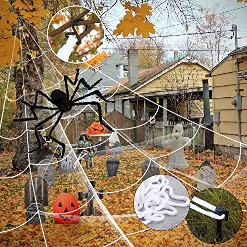 MY LIFFRI Halloween 200” Spider Web & 59” Giant Spider Decoration Huge Outdoor Spider Web with Scary Hairy Spider for Yard Porch Lawn House Party Décor